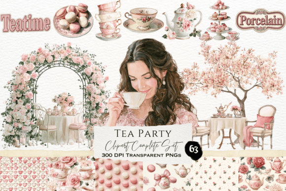 Download Tea Party Watercolor Clipart Set - Watercolor clipart Collection