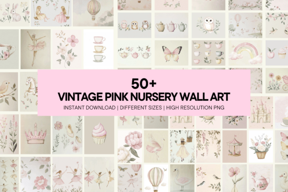 Download Vintage Pink Prints Nursery Wall Art - Nursery wall Collection