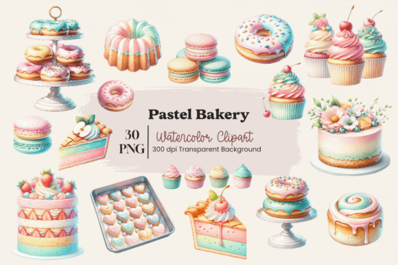 Download Pastel Bakery Watercolor Clipart Bundle - Watercolor clipart Collection