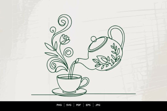 Download Floral Teapot Pouring Tea Line Art Vecto - Premium Resources