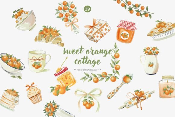 Download Sweet Orange Cottage Watercolor Clipart - Watercolor clipart Collection
