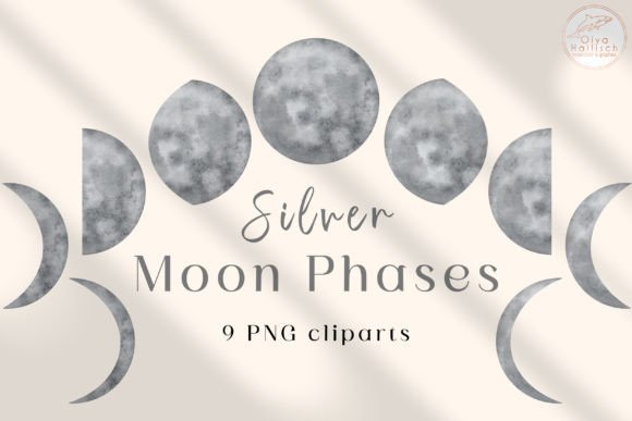 Download Silver Moon Phases Watercolor Clipart - Watercolor clipart Collection