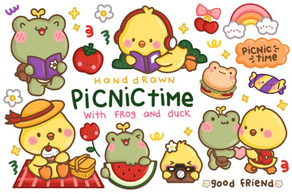 Download Hand Drawn Frog and Duck Picnic Clipart - Hand drawn frog Collection
