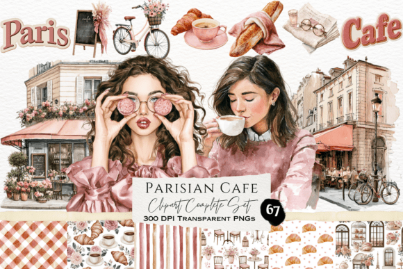 Download Parisian Cafe Watercolor Clipart Set - Watercolor clipart Collection