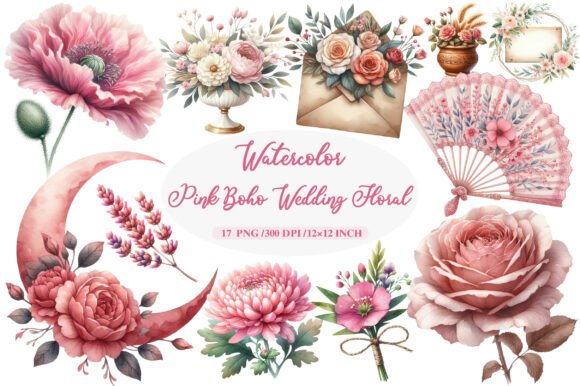 Download Pink Boho Wedding Floral Clipart - Boho Collection