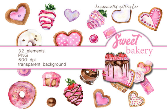 Download Pink Sweet Bakery Watercolor Clipart - Watercolor clipart Collection