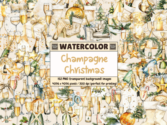 Download Champagne Christmas Watercolor Clipart - Watercolor clipart Collection