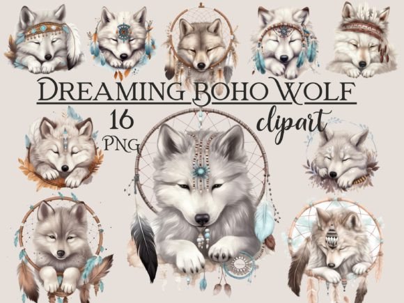 Download Cute Sleeping Boho Wolf Clipart - Boho Collection