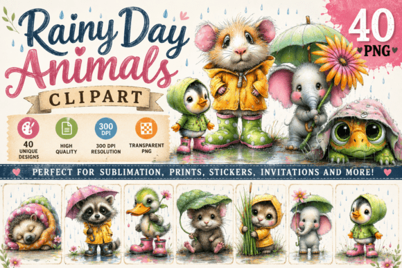 Download Rainy Day Animals Watercolor Clipart - Premium Resources