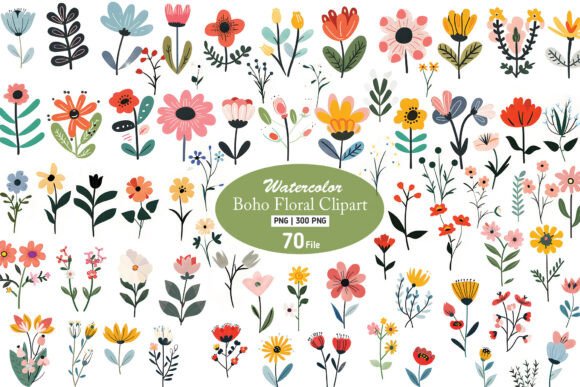 Download Watercolor Boho Floral PNG Clipart - Boho Collection