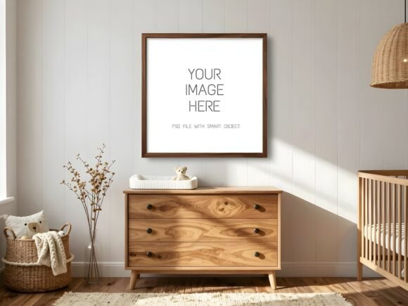 Download Square Wood Frame - Nursery Wall Mockup - Nursery wall Collection