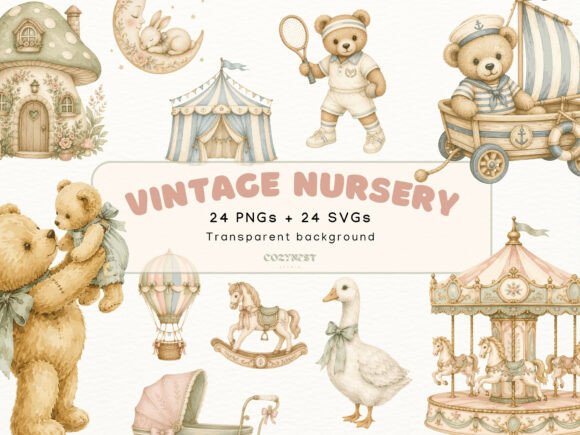 Download Vintage Nursery Watercolor Cliparts - Watercolor clipart Collection